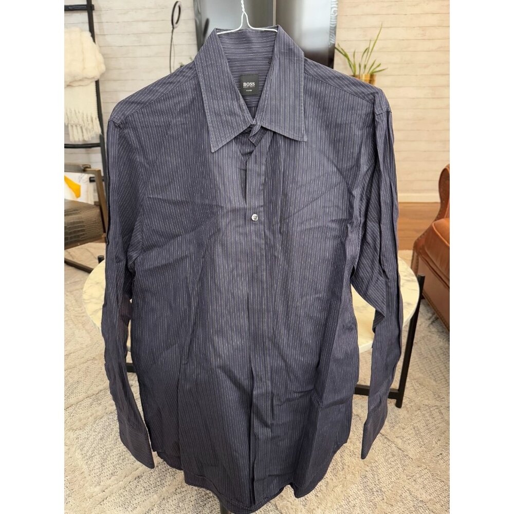 Hugo Boss Blue Striped Button Down Long Sleeves Shirt Mens Size XL